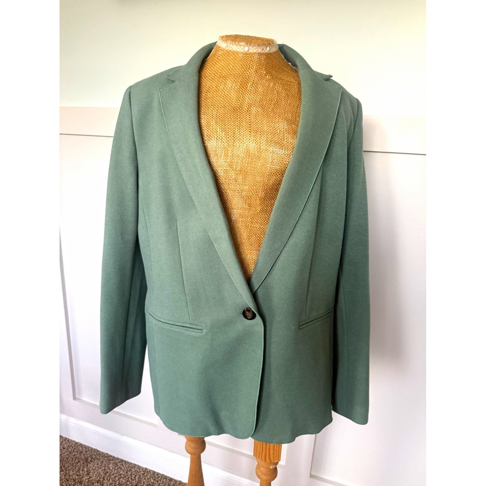 Ann Taylor Green Blazer 14 One-Button Notch Lapel Lined academia preppy business
